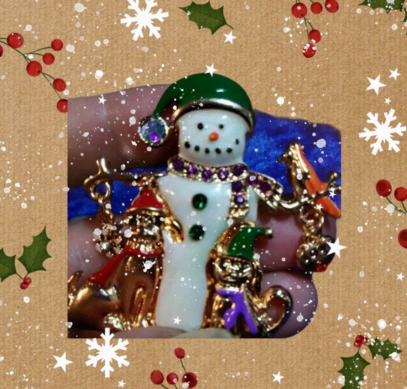 Enamel Holiday Snowman Brooch Pin - Picture 3 of 3